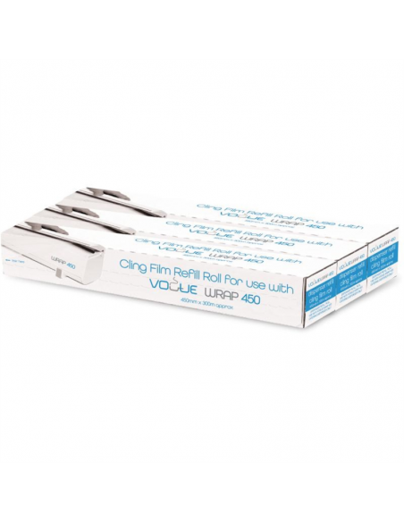 Recharge Clingfilm Pour Distributeur Vogue Wrap450 - Lot De 3 Rouleaux Longue Durée (300 M)