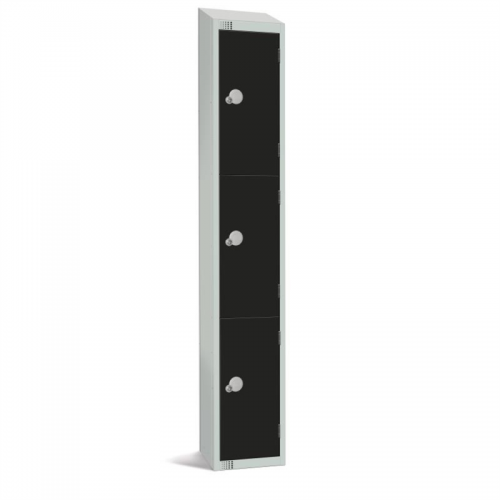 Elite Three Door Camlock Locker with Sloping Top Black