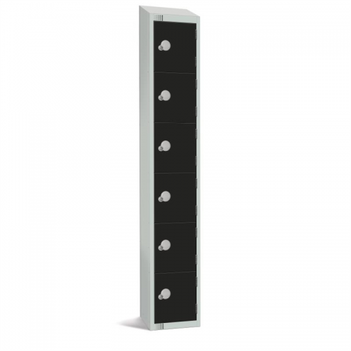 Elite Six Door Padlock Locker with Sloping Top Black.