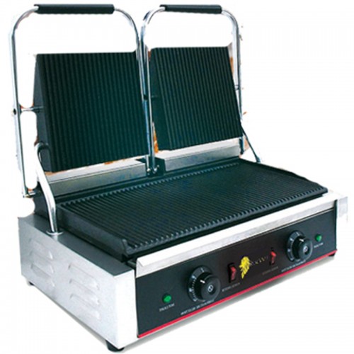 Double Ribbed Commercial Contact Panini Grill By Stalwart