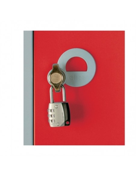 Five Door Locker with Sloping Top Red Padlock