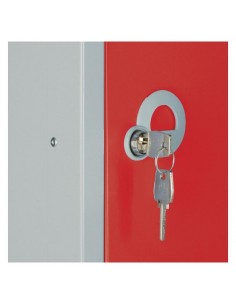 Five Door Locker with Sloping Top Red Door Camlock 2