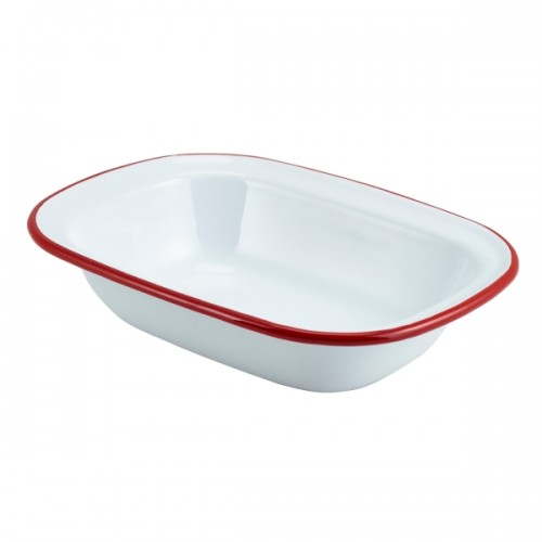 Enamel Rect. Pie Dish White with Red Rim 20cm NEV44020WHR Ne...