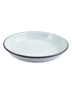 Enamel Rice/Pasta Plate White with Grey Rim 20cm
