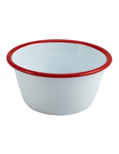 Enamel Round Deep Pie Dish White with Red Rim 12cm