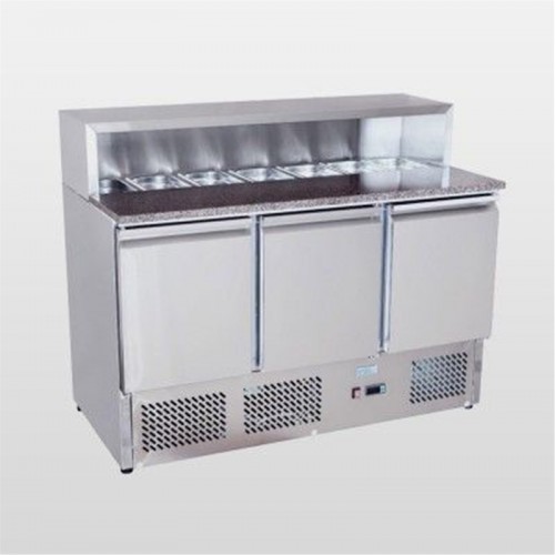 Atosa Ice-A-Cool Refrigerated Prep Station Marble Counter 3 Door with GN Pans