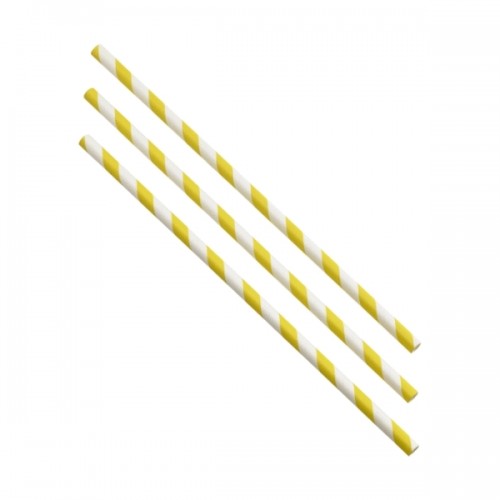 Paper Straws Yellow and White Stripes 20cm (500pcs)