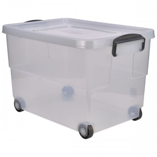 Storage Box 60L W/ Clip Handles On Wheels - Pack of 4